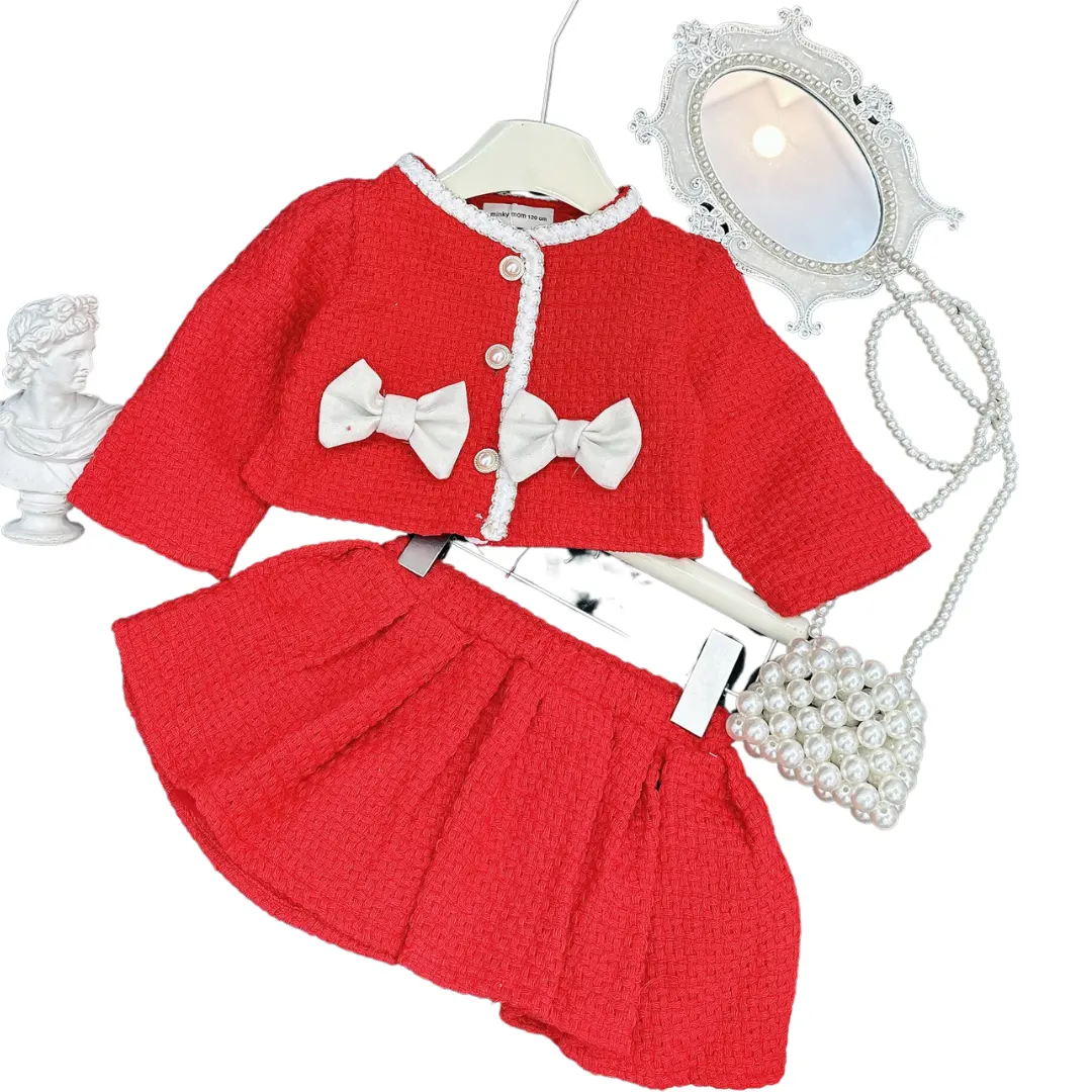Commercio all'ingrosso del produttore del Vietnam vestiti di natale per la ragazza vestiti invernali del bambino di colore rosso Tweed taglia 8 - 22kg vestiti per il bambino