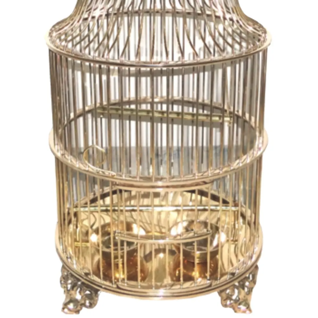 Elegante gabbia per uccelli per pappagallo Budgie canarino Pigeon forma rotonda decorativo oro lucido metallo ottone gabbia per uccelli gabbie e case per animali domestici