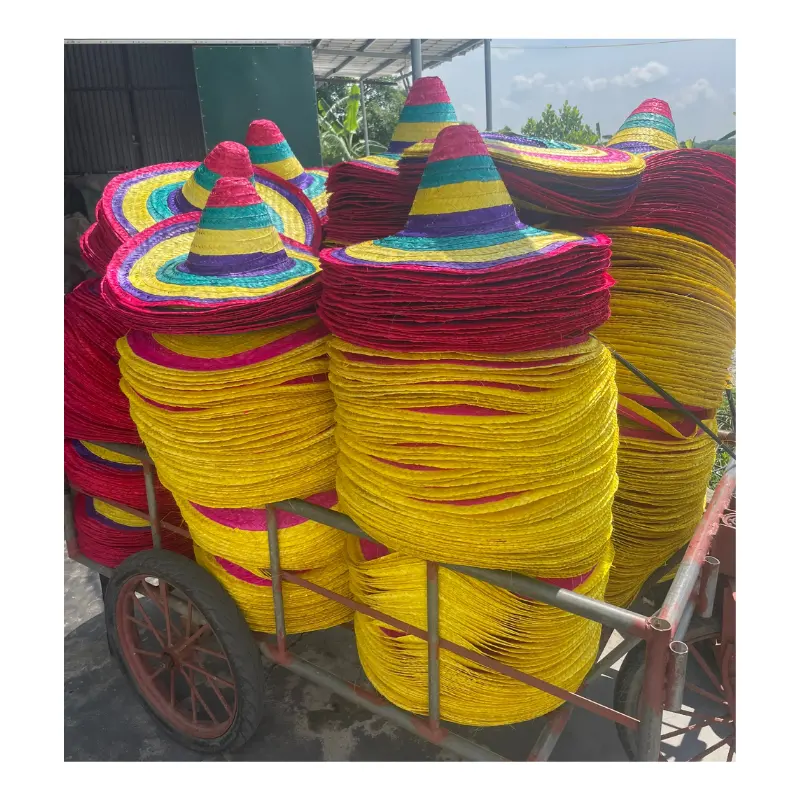 Cappello Sombrero messicano del Vietnam cappello messicano Sombrero di paglia a tesa larga multicolore per viaggi in festa e in spiaggia