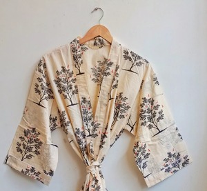 El yapımı hint pamuk Kimono Robe kadınlar için zarif baskılı seksi Patchwork tasarım yaz bahar gece elbisesi düşük fiyat geri dönüşümlü