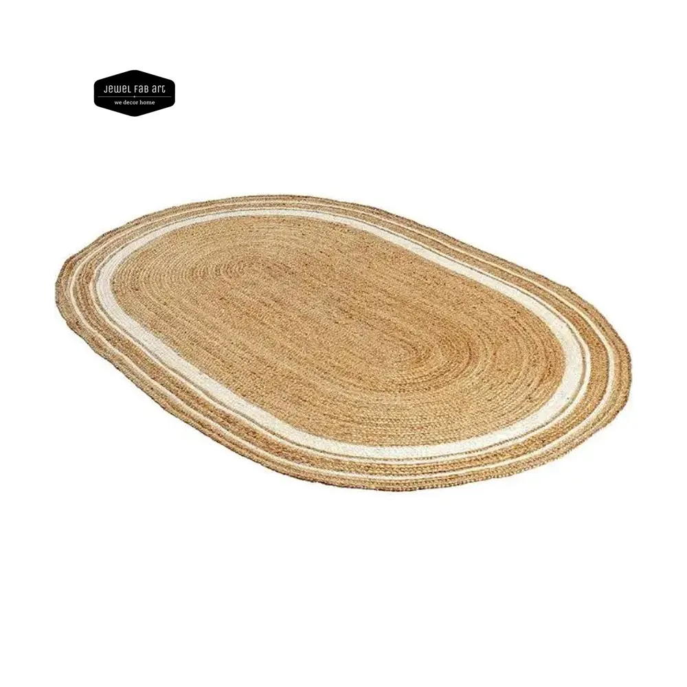 Tapis de sol de salon de grande surface brodés de forme ovale tressée à la main Tapis de jute conçus Kilim de conception personnalisée Tapis et moquettes