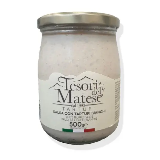 Salsa di tartufo bianco artigianale di alta qualità fresca italiana confezione di barattoli di vetro da 500g ideale per i tuoi piatti e per il commercio all'ingrosso