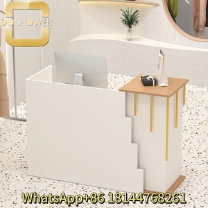 实木前台豪华现代沙龙接待台供应商led灯定制尺寸接待台 - Product Image 4