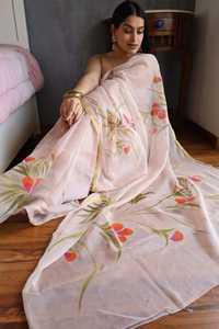 Hand Painted Saree With Running Blouse Partywear Wedding Function Sadi Chiffon <strong>Sari</strong> India Wholesale 2025 Diwali Festival Zari - Product Image 3