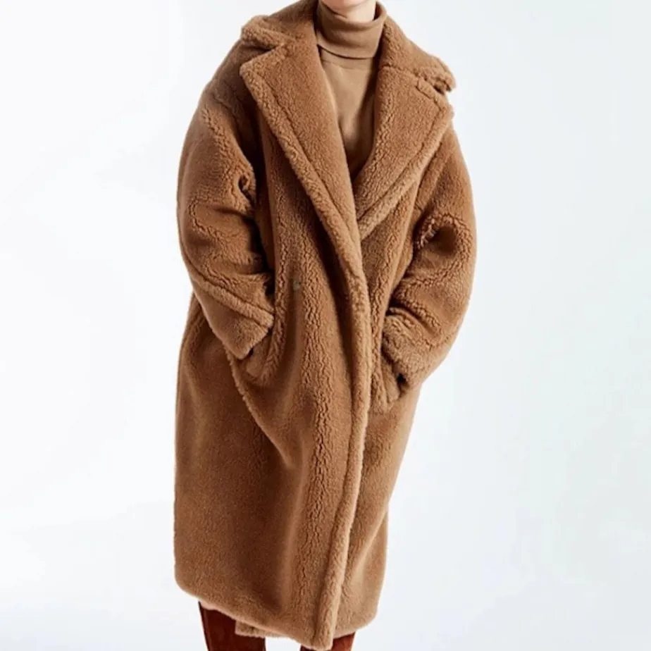 Yeni moda bayanlar kış yün paltolar özel yün ceket gerçek koyun kürk shearlling uzun artı boyutu oyuncak ayı kürk palto kadınlar