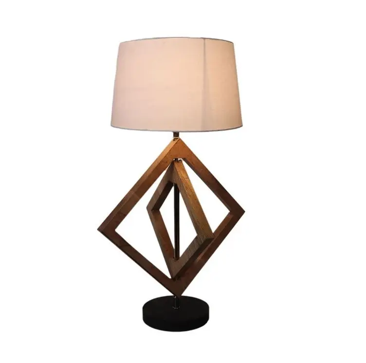 Catapulta marrone lampada da tavolo in legno con paralume in tessuto Premium qualità vintage decorativo scuro comodino decorazione per la casa moderna