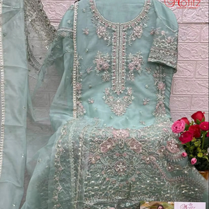 Premium Organza Shalwar Kameez with Khatli Embroidery Santoon Patch Bottom &amp; Designer Organza Dupatta for Parties - Product Image 1