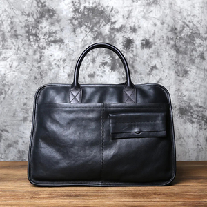 Borsetta da uomo in vera pelle con doppie tasche frontali borsa per computer di grande capacità - Product Image 1