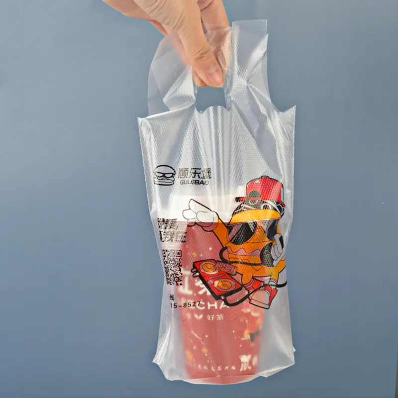 مخصص للتنقل مخصصة مقسمة بيد مسك حقيبة بلاستيكية للتنقل حقيبة بلاستيكية للمشروبات بالخارج حقيبة بلاستيكية للحليب والشاي حامل مشروبات بشعار