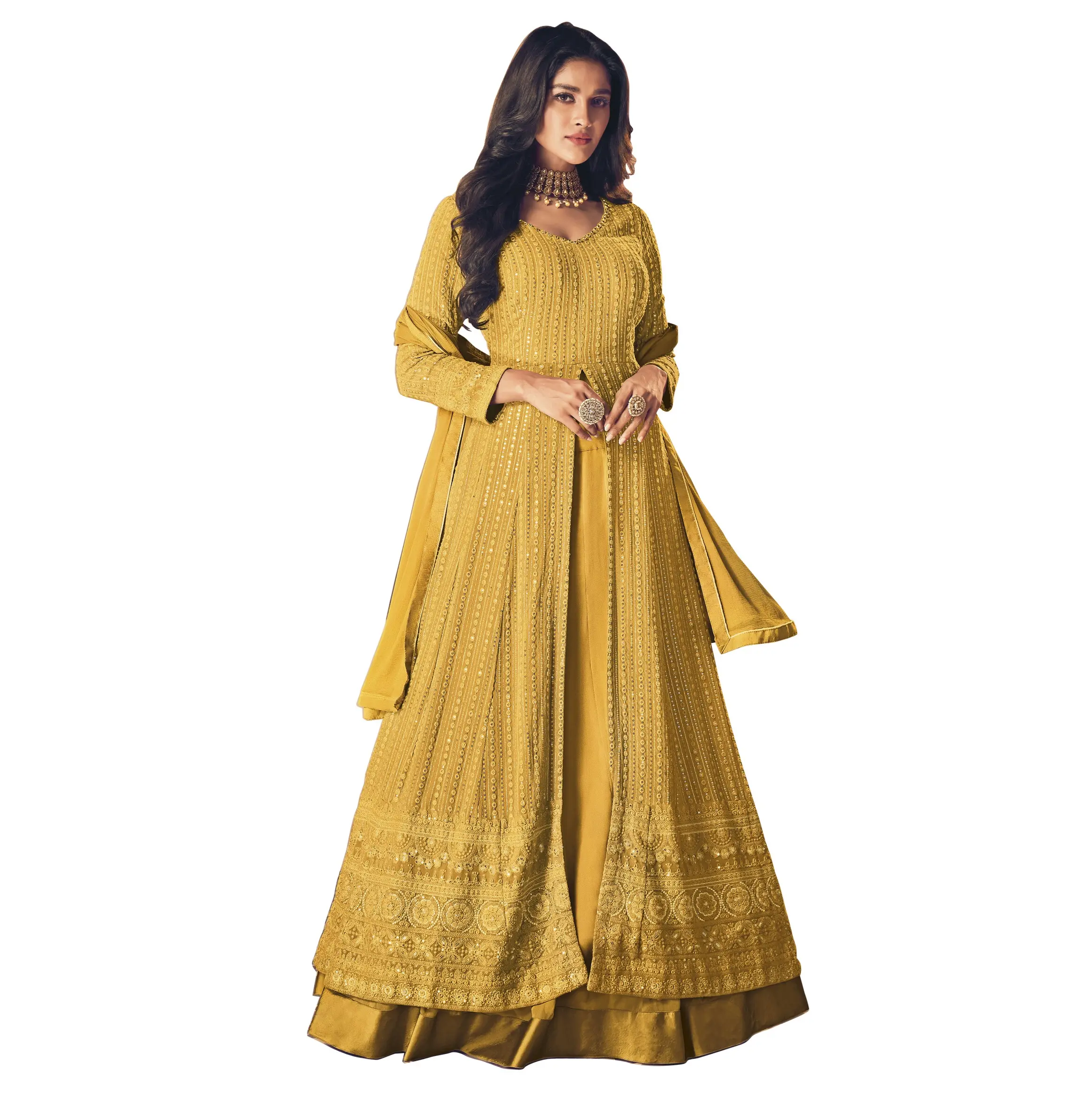 Gaun panjang gaya pakaian pesta bordir desain terbaru berat gaun Anarkali gaya Pakistan untuk wanita dengan Dupatta dalam 2024