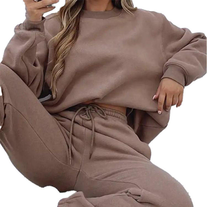 Womens Oversized Lounge Set Solid Color Crewneck Pullover and Jogger Pants <strong>Matching</strong> Two Piece Comfortable Relaxed <strong>Fit</strong> Outfit - Product Image 3
