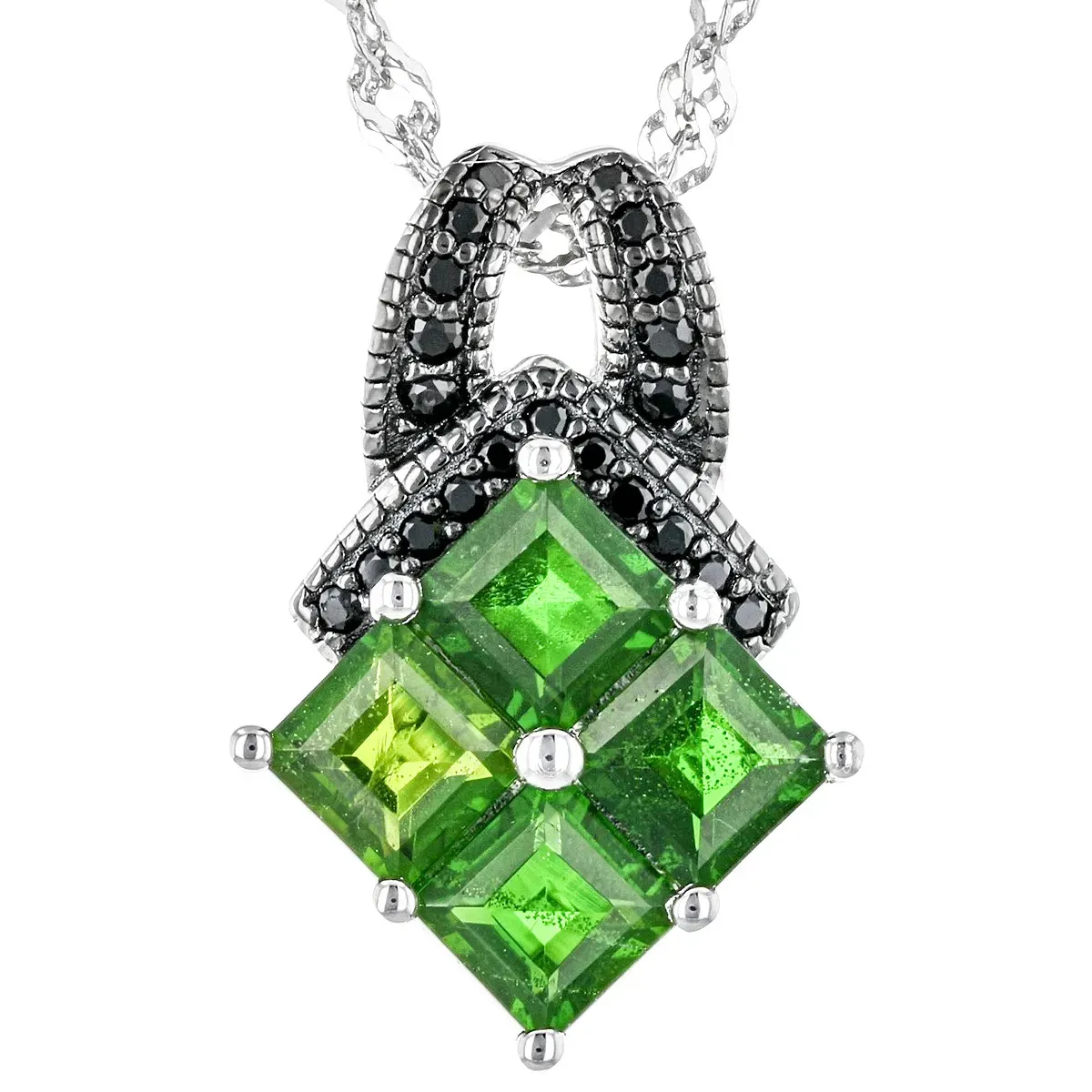 Chrome Diopside Pendant with Chain, Rhodium Over 925 Sterling Silver, A Timeless Expression of Natural Beauty and Radiant