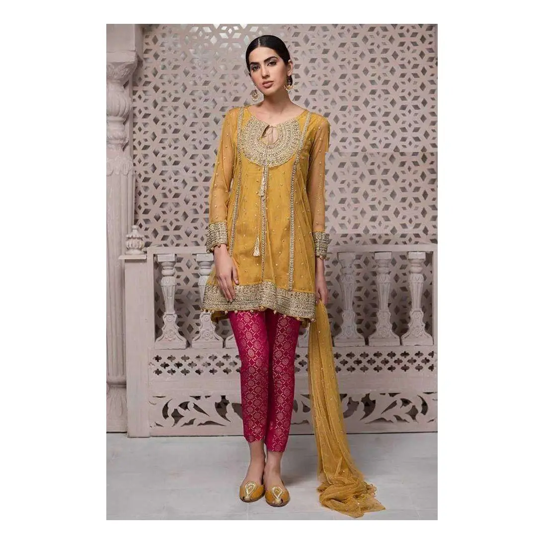 Women Casual Palazzo Kurta Dupatta Pakistani Salwar Kameez Summer Cotton Dress product for sale