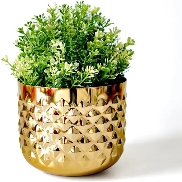 Vaso de metal para plantas de interior com textura de abacaxi, vaso moderno para decoração de salão, varanda e escritório, plantas pequenas