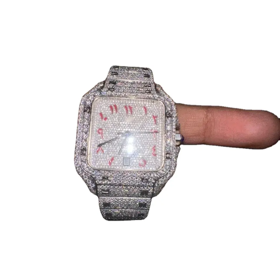Роскошные часы с покрытием из розового золота со льдом с муассанитом, высококачественные часы с бриллиантами для мужчин и женщин в уникальном дизайне