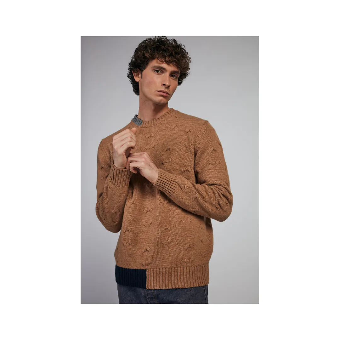 La migliore vendita di intarsi girocollo treccia 100% eco cachemire maglione lavorato a maglia di alta qualità per uomo