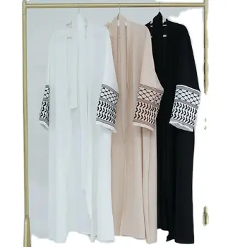 2024 Wrinkle Soft Crepe Embroidery Muslim Kefiyyeh Abaya Ramadan Tassel Dubai Abaya Women Muslim Dress Modest Islamic Clothing