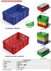 Caja de plástico HDPE nido capaz 600x400x250mm tamaño color azul con Red apilable grado alimenticio iso 9001 2015 certificado - Product Image 4
