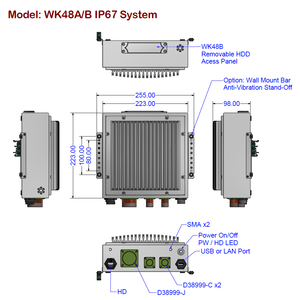 คอมพิวเตอร์ฝังตัวสำหรับงานหนัก CPU/GPU TDP <15W/25W อุณหภูมิการทำงาน 65°C/55°C มาตรฐาน IP67 พอร์ต HD USB/LAN ภายใน รองรับฮาร์ดดิสก์ 2.5 นิ้ว พร้อมส่ง - Product Image 3