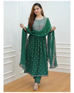 美しいレーヨン生地サイドカットクルティパンツデュパッタセット完全ステッチカジュアルウェアドレス刺Embroideryオリジナルシーケンス
