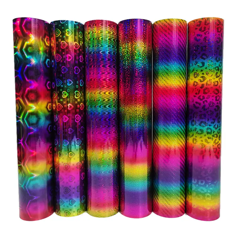 Shunaimei-rollos de vinilo autoadhesivos con patrón de arco iris, rollos de vinilo para manualidades