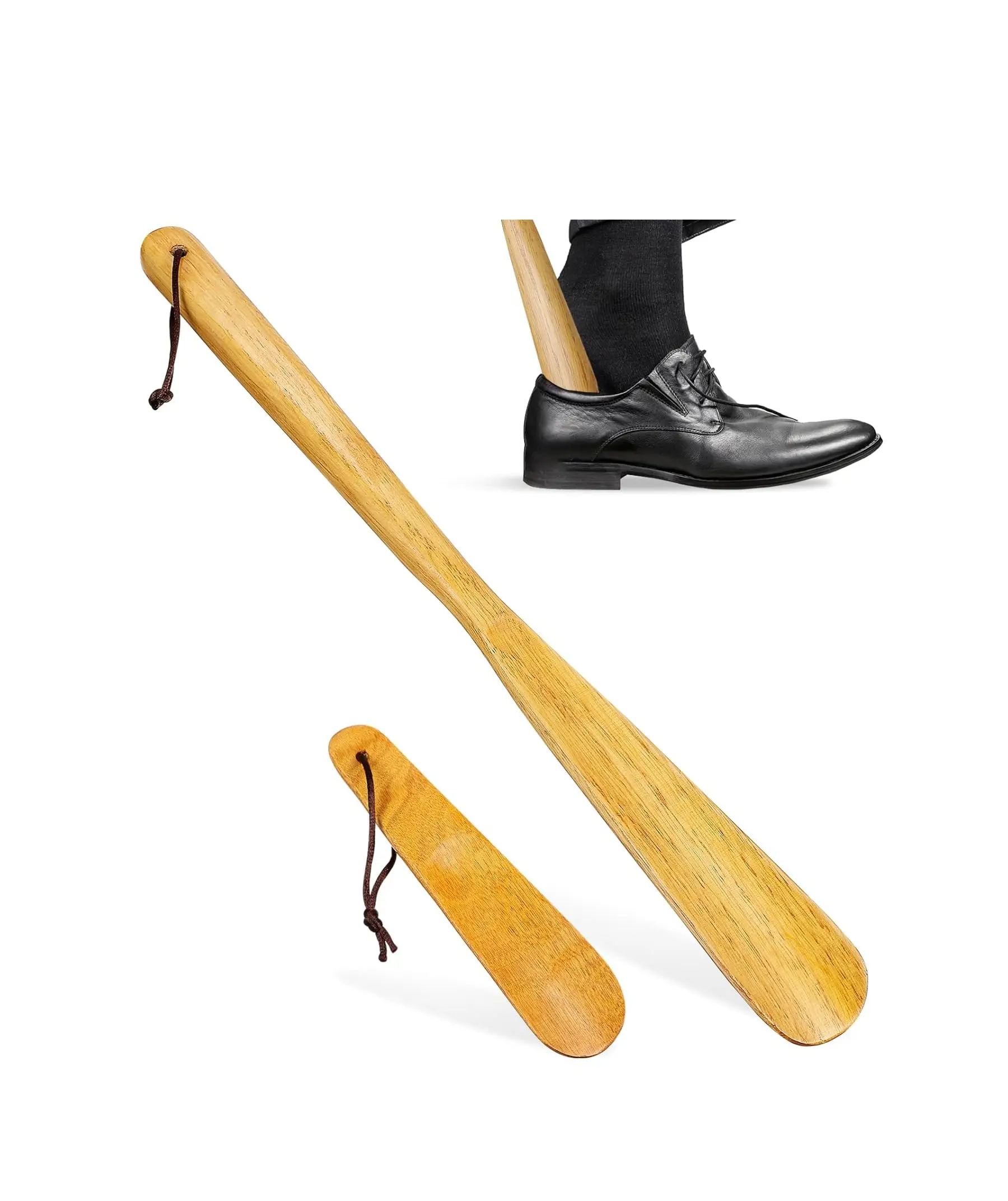 Wooden Shoe Horn 2 Pcs - 15.5in & 6.2in Shoe Spoon for Boots and Shoes Horn Long and Short Handle for Seniors