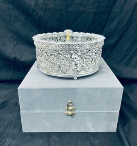 German Silver Gold Plated Bowl <strong>Set</strong> with White Velvet Box Return Gift Decorative Dry Fruit Bowl Wedding, Diwali Favor