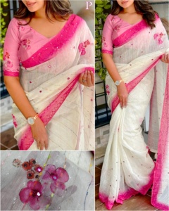 Moda kıyafet Modern stil Gadhwal keten pamuk Saree bluz ile dijital baskı gökkuşağı iplik el <span class=keywords><strong>Katha</strong></span> satılık çalışmak