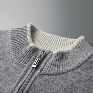 Autumn and Winter New 100%Wool Cardigan Men's Semi-High <strong>Collar</strong> Color Matching Padded Leisure Cashmere Knitted Jacket <strong>Sweatshirt</strong> - Product Image 5