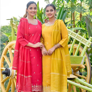 纯罗马真丝O领宝莱坞灵感开斋节 & 拉姆丹月特别三件套Salwar <span class=keywords><strong>Kameez</strong></span>批发价