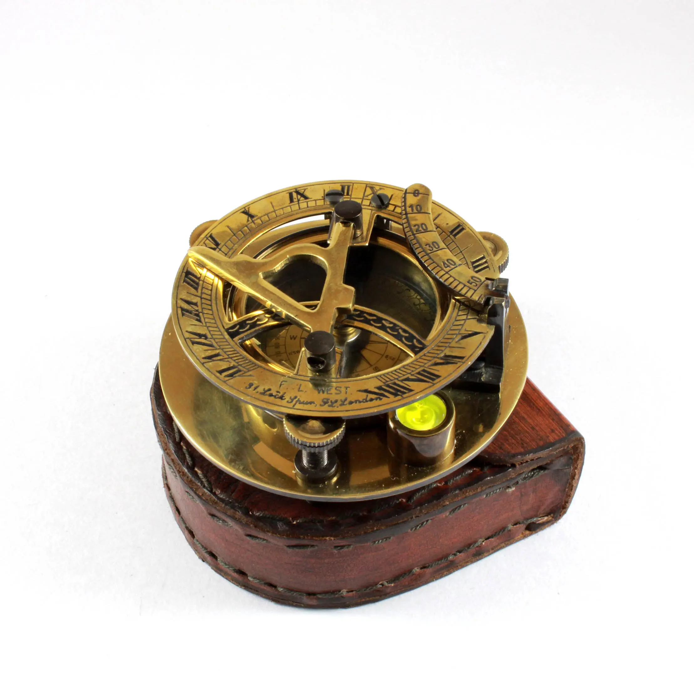 Du lịch của Antique Brass Đồng hồ mặt trời la bàn với hộp gỗ handmade đi du lịch