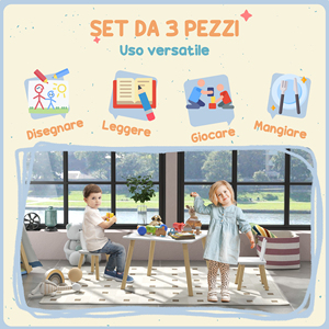 AIYAPLAY Children'<strong>s</strong> <strong>Table</strong> and 2 Chairs <strong>Set</strong> with Rabbit Ear Backrest, Ages 3-6 Years, White - Product Image 5