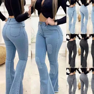 מכנסי ג 'ינס בגד גוף גבוה המותניים ג' ינס ג 'ינס מכנסיים לנשים ג' ינס מגף רגל רחב