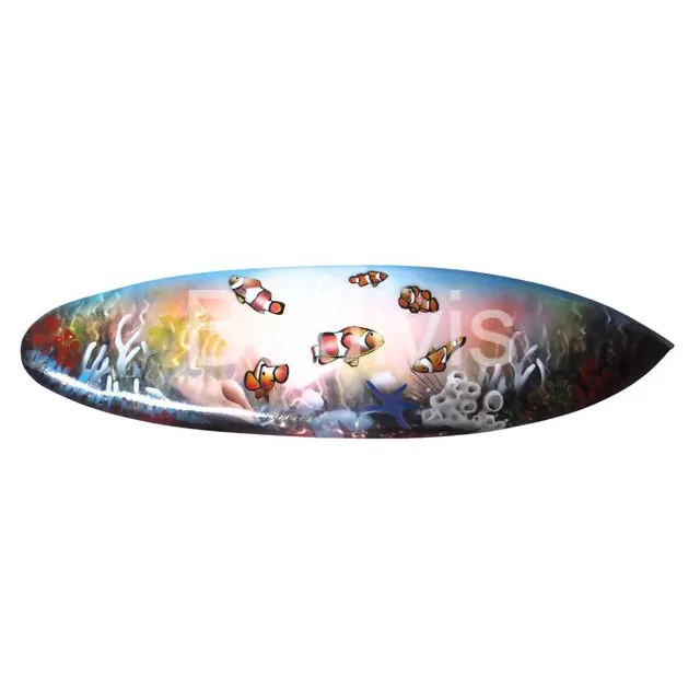 Planche de surf peinte en bois pour décoration suspendue ou de table, décoration en bois thème poisson clown, vente en gros
