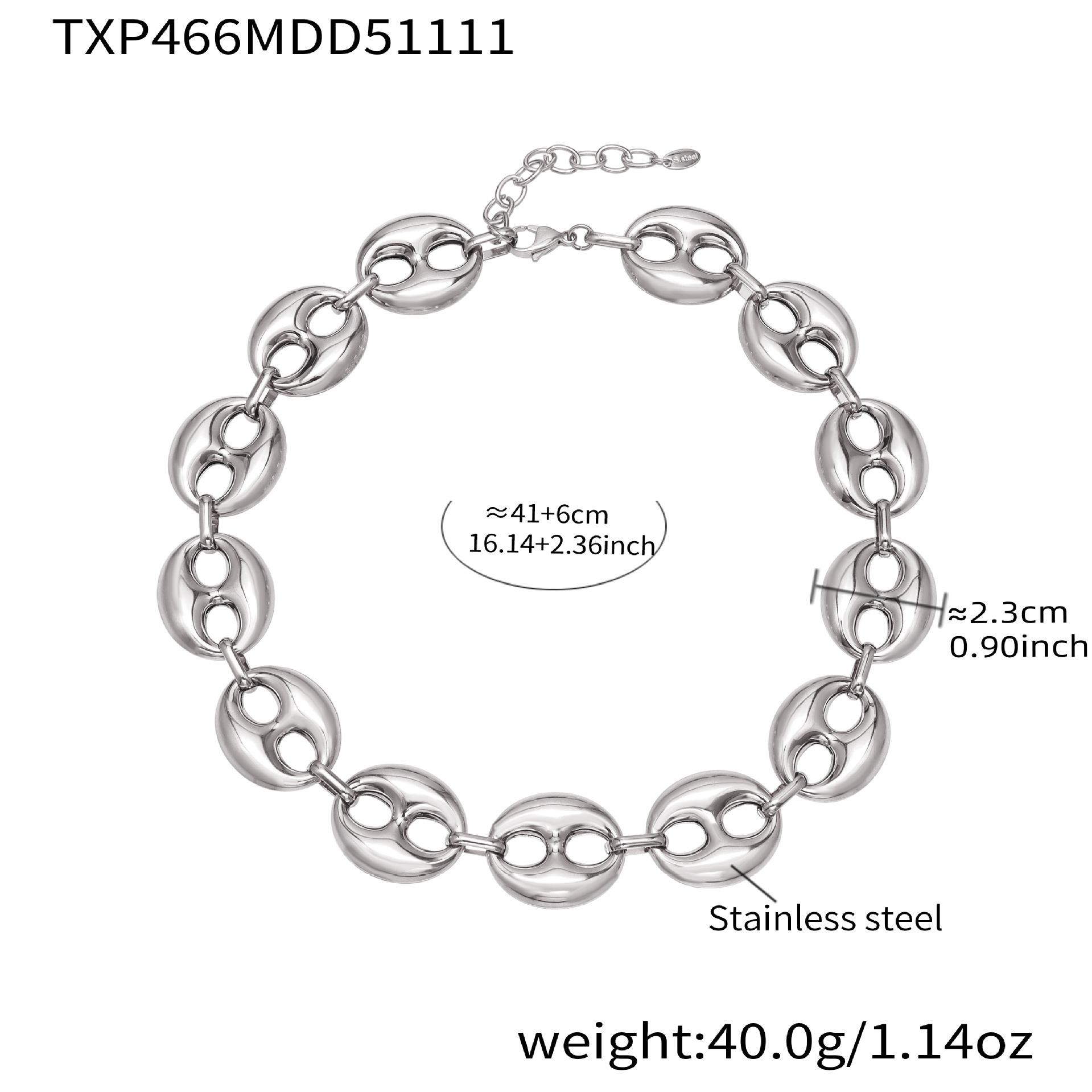 TXP466-silver necklace 42+5cm