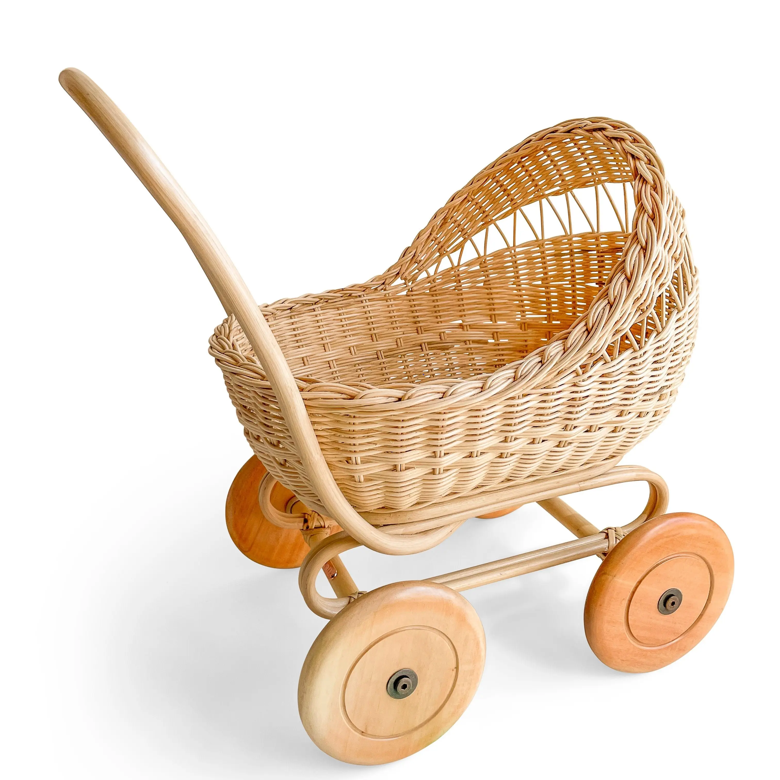 Ucuz fiyat toptan el yapımı doğal rattan bebek arabası oyuncak için bebek