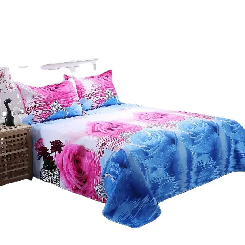 SP96 drap de lit de luxe à la mode drap plat et taies d'oreiller King Size ensemble de 3 pièces ensemble de literie en polyester 3D ensembles de draps et taies d'oreiller