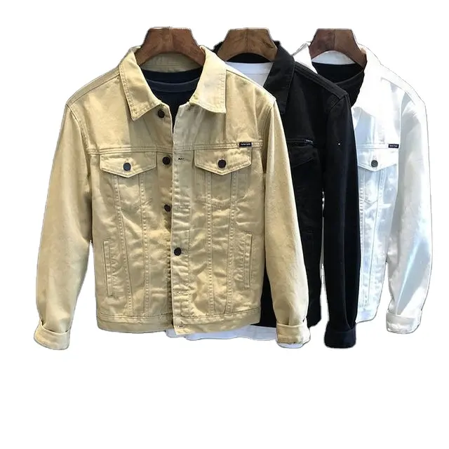Jaqueta jeans masculina 100% algodão com botões, moda de rua, jaqueta jeans personalizada com pigmentos para lavar, hip hop sexy