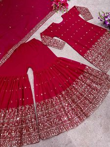 Readymade hint nakış iş Sharara Gharara <span class=keywords><strong>Kurti</strong></span> seti, Georgette kumaş, pakistan tasarımcı etnik giyim 3 adet <span class=keywords><strong>Set</strong></span> - Product Image 5
