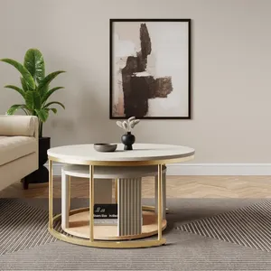 <strong>Nesting</strong> Modern Nordic Style Round Coffee <strong>Tables</strong> with Metal Legs Set of 2 for Living Room Villa and Gym <strong>End</strong> <strong>Tables</strong> - Product Image 2