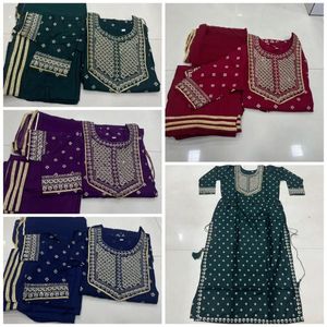 美しいレーヨン生地サイドカットクルティパンツデュパッタセット完全ステッチカジュアルウェアドレス刺Embroideryオリジナルシーケンス