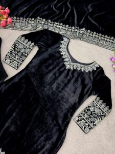 成衣批发原装品牌粘胶天鹅绒3件套印度和巴基斯坦成人或女孩服装