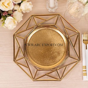锤打铜抛光餐具装饰充电板优质大尺寸金属铜材料家用电镀 - Product Image 2