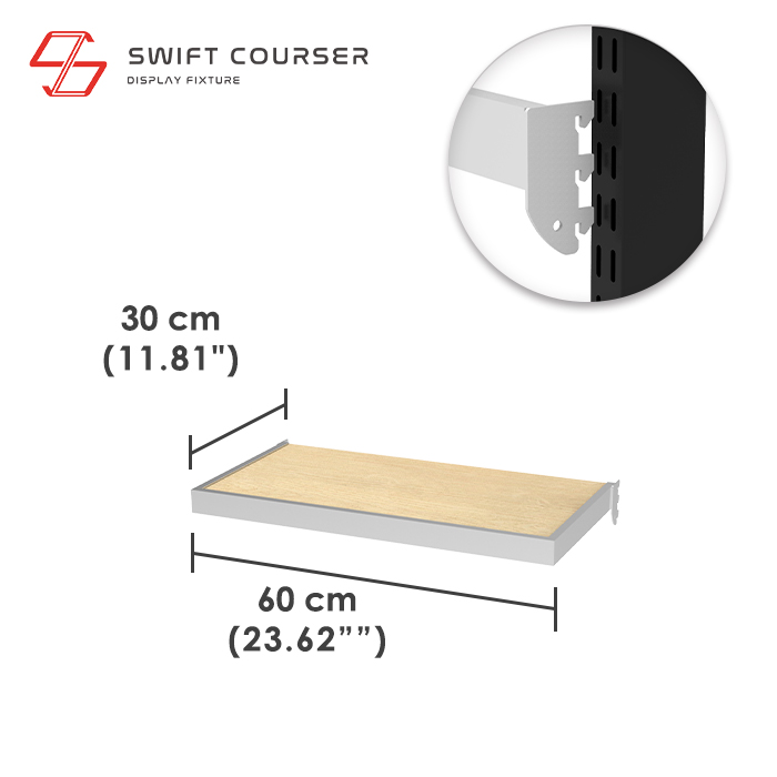 Bracket (Chrome Plated) + Wood Shelf (Light Brown)