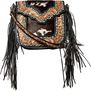 Boho Chic inek derisi deri çanta el Tooled, dekoratif tasarımlar ile saçaklı Tote - Product Image 3