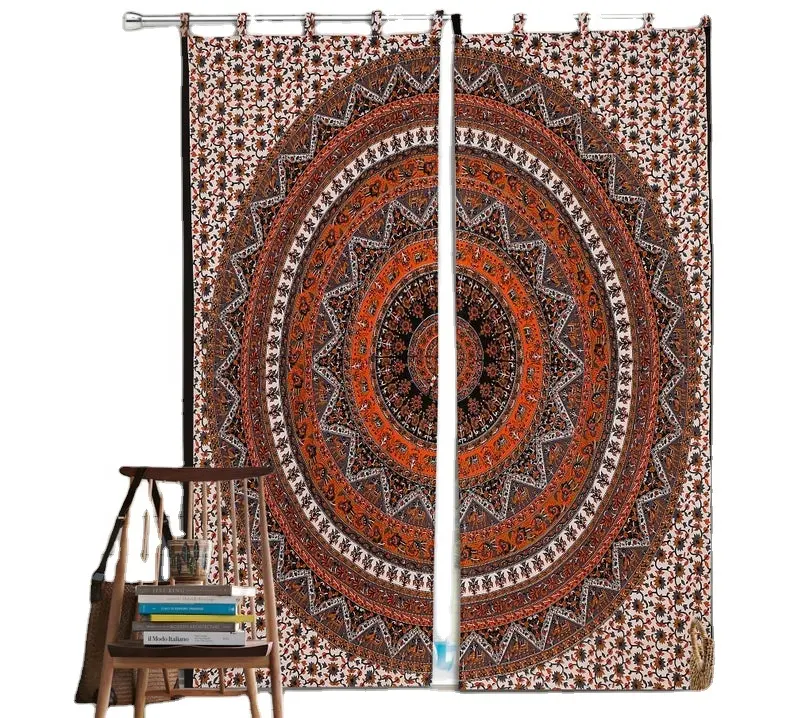 Cortina Hippie de Mandala indio QueenTwin, tratamiento de ventana bohemio, decoración de dormitorio, tapiz gitano, cortina de puerta de dormitorio