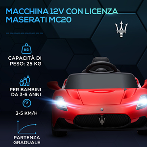 Aiyaplay Maserati MC20รถเด็ก, การขับรถด้วยตนเอง, การควบคุมระยะไกลและไฟหน้า LED, อายุ3-6ปี, สีแดง