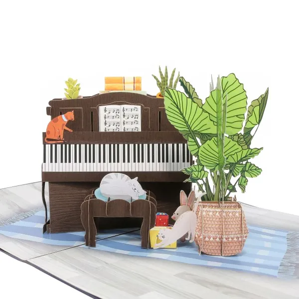 Kiricard 3D Pop Up thẻ đàn piano với các nhà máy và vật nuôi thẻ đẹp handmade thẻ của Việt Nhà sản xuất thủ công mỹ nghệ