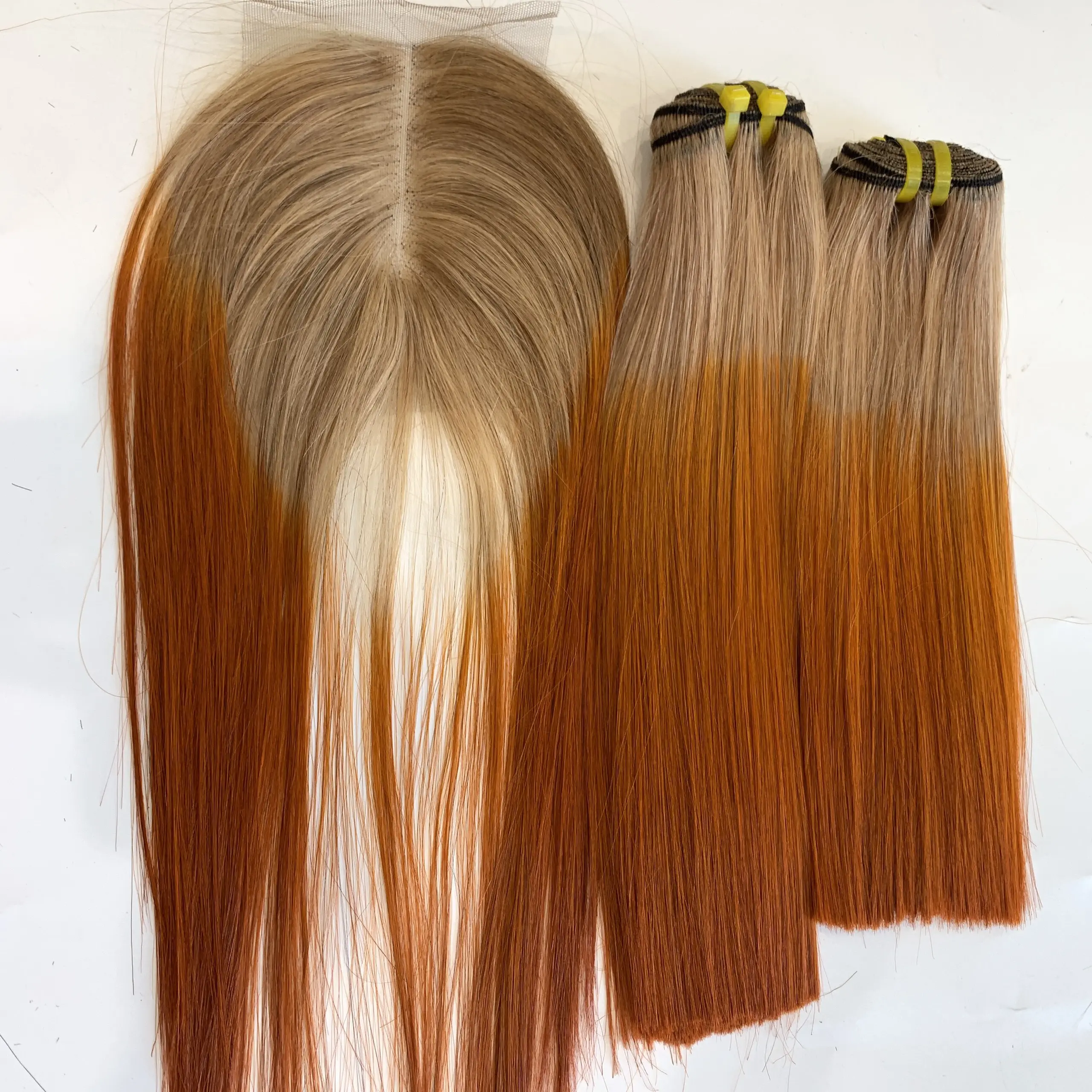 Wig rambut manusia lace front pirang lurus tulang + jingga rambut palsu Indian mentah ali express kutikula gratis bundel rambut sampel