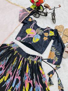 设计师儿童刺绣丝绸<span class=keywords><strong>Lehenga</strong></span> Choli套装印度巴基斯坦宝莱坞派对穿民族婚纱Salwar Kameez套装